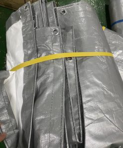Bạt nhựa PE trắng xám may viền đống khoen theo yêu cầu
